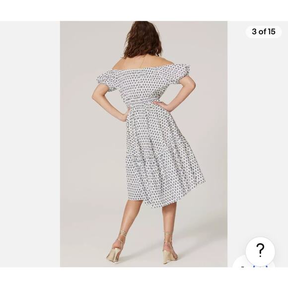 Caroline Consta Bardot Mini Flounce Dress Cap Sleeve Printed White Size XS - Picture 3 of 13